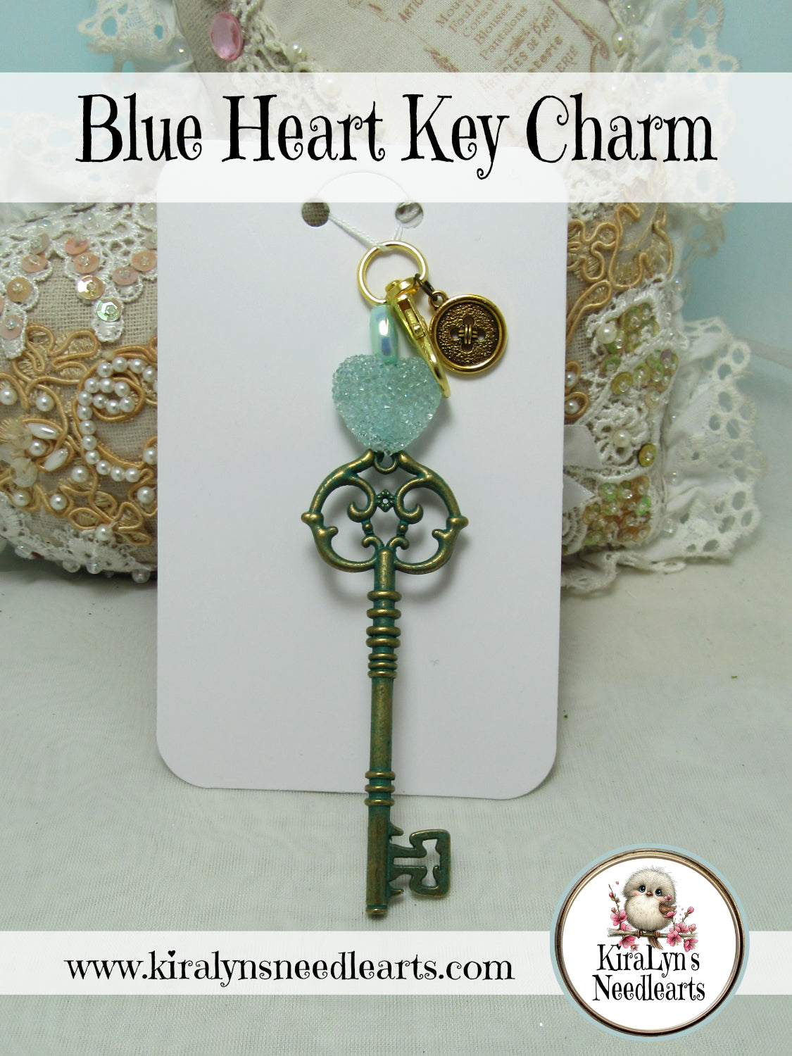Blue Heart Key Charm