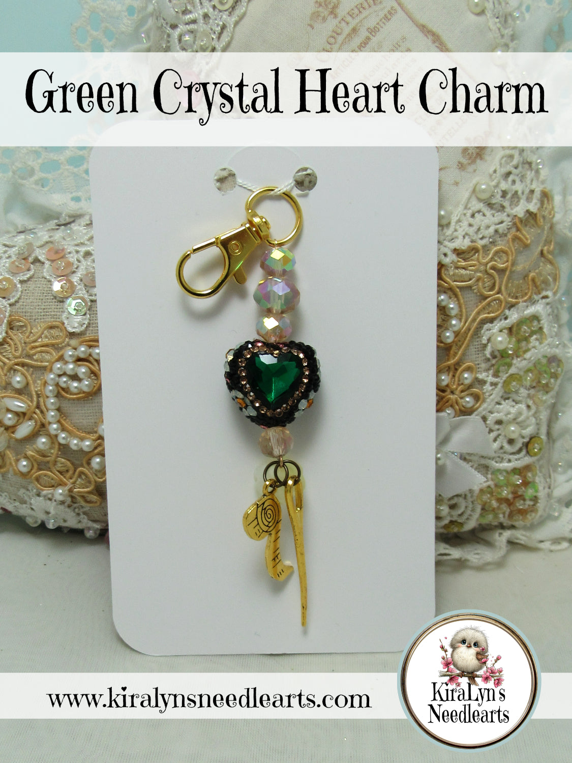 Green Crystal Heart Charm
