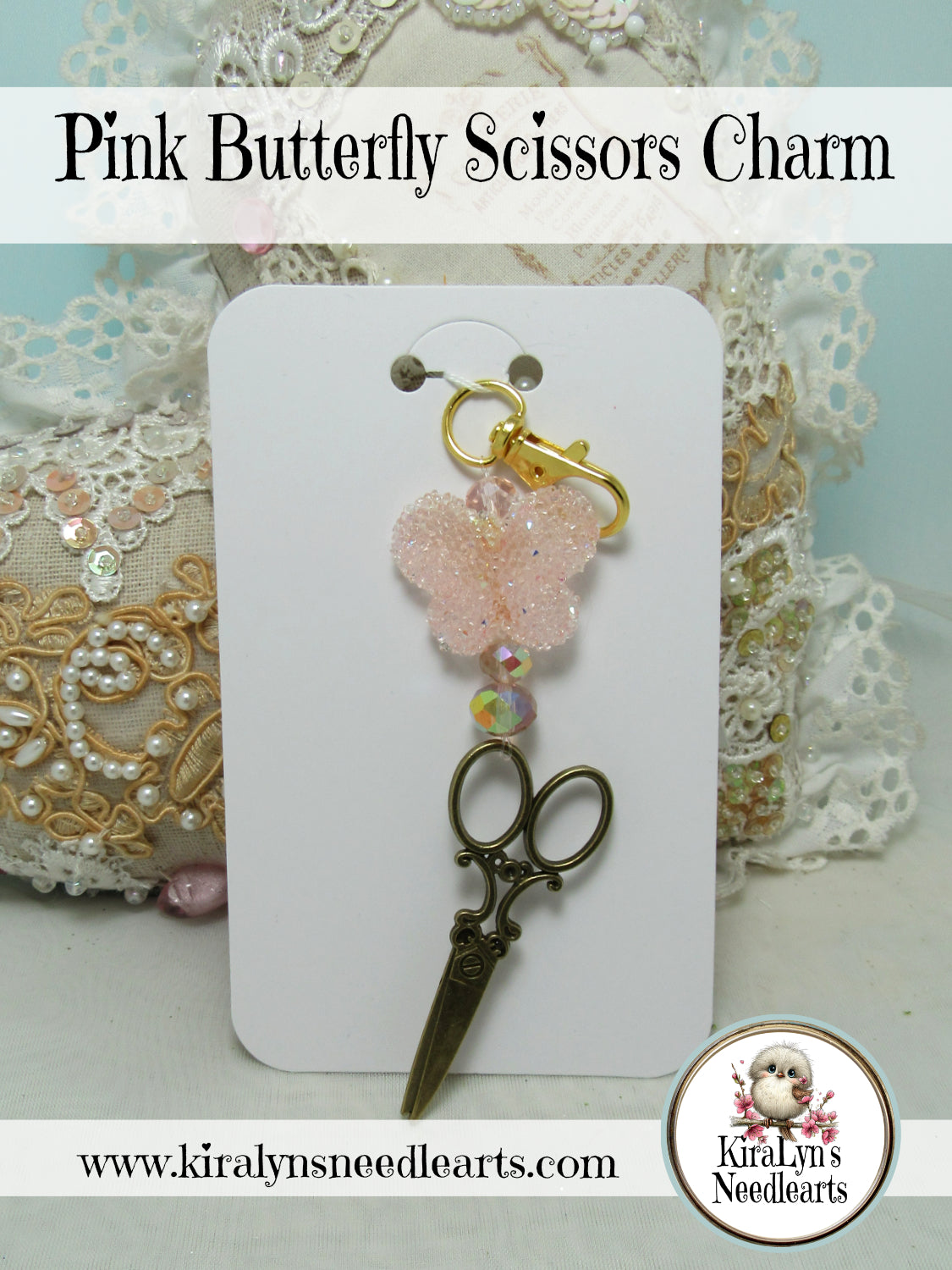 Pink Butterfly Scissors Charm