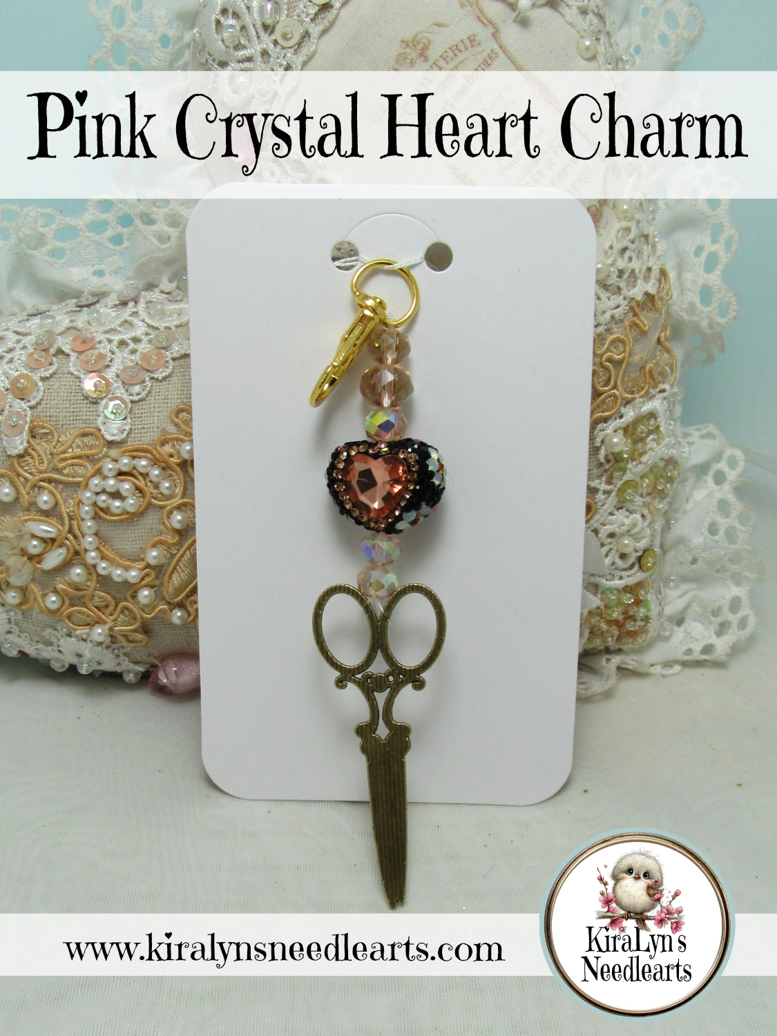Pink Crystal Heart Charm